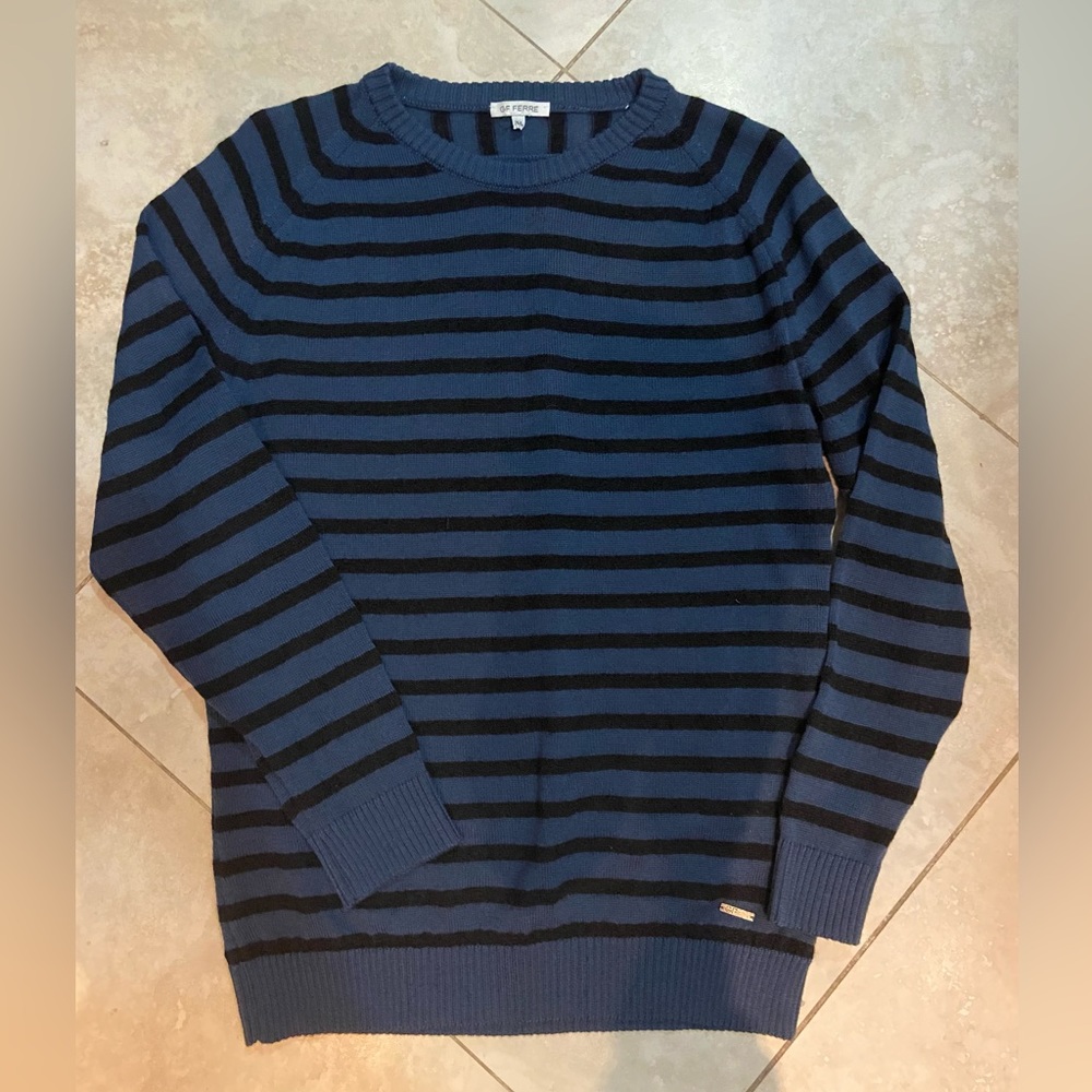 Gianfranco Ferre Striped Blue/Black Men’s Crewneck Sweater - Excellent Condition